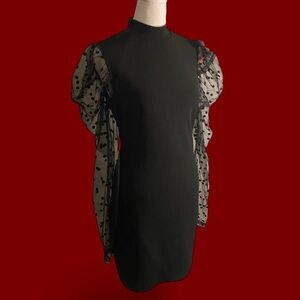 SHEIN Black Dress with Sheer Polka Dot Sleeves